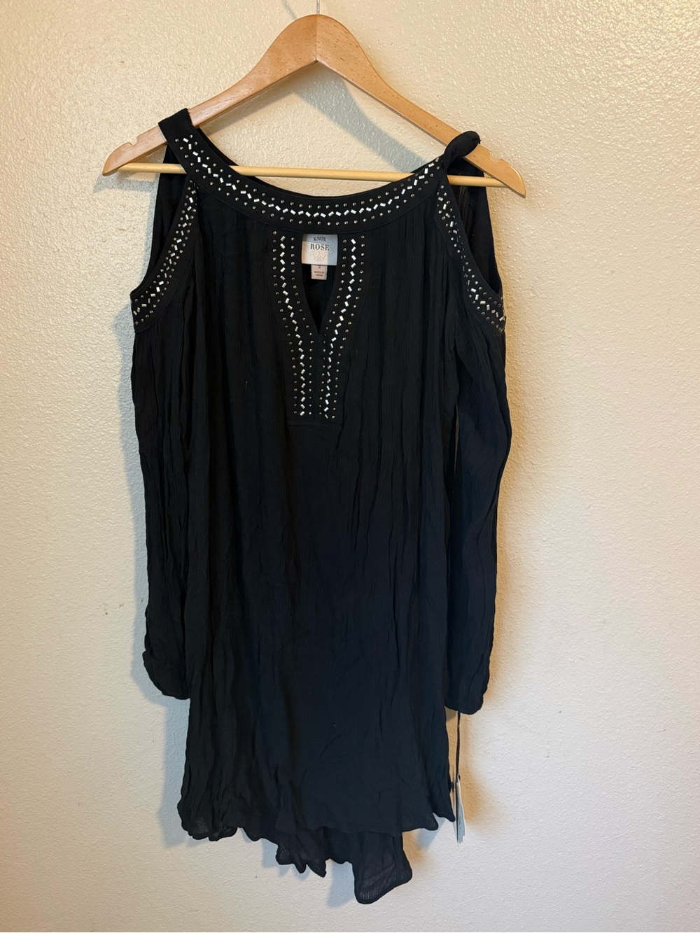 Knox RoseCold Shoulder Black Tunic with Studded Trim